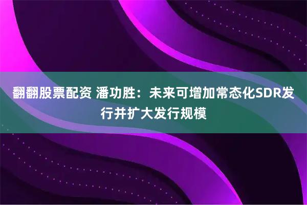 翻翻股票配资 潘功胜：未来可增加常态化SDR发行并扩大发行规模