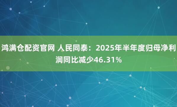 鸿满仓配资官网 人民同泰：2025年半年度归母净利润同比减少46.31%